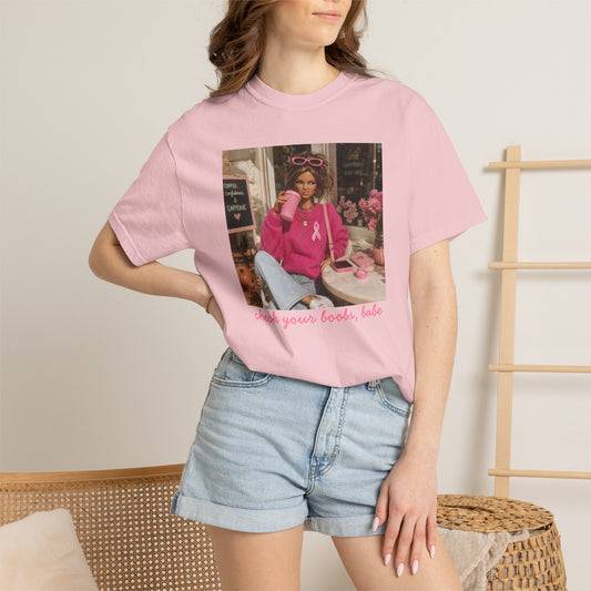 Breast Cancer Awareness T-Shirt — "Check Your Boobs, Babe" Retro Pink Ribbon Tee