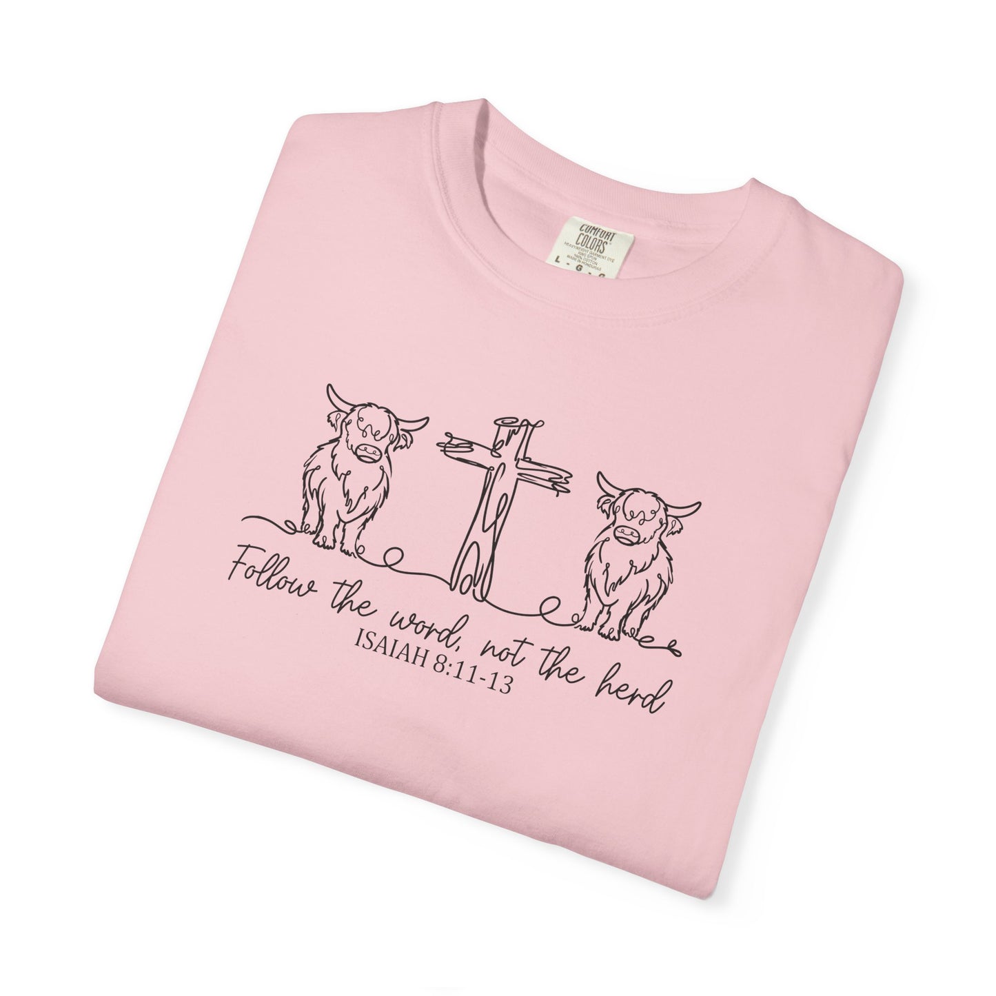Christian Cross & Cow T-Shirt — "Follow the Word, Not the Herd" Graphic Tee