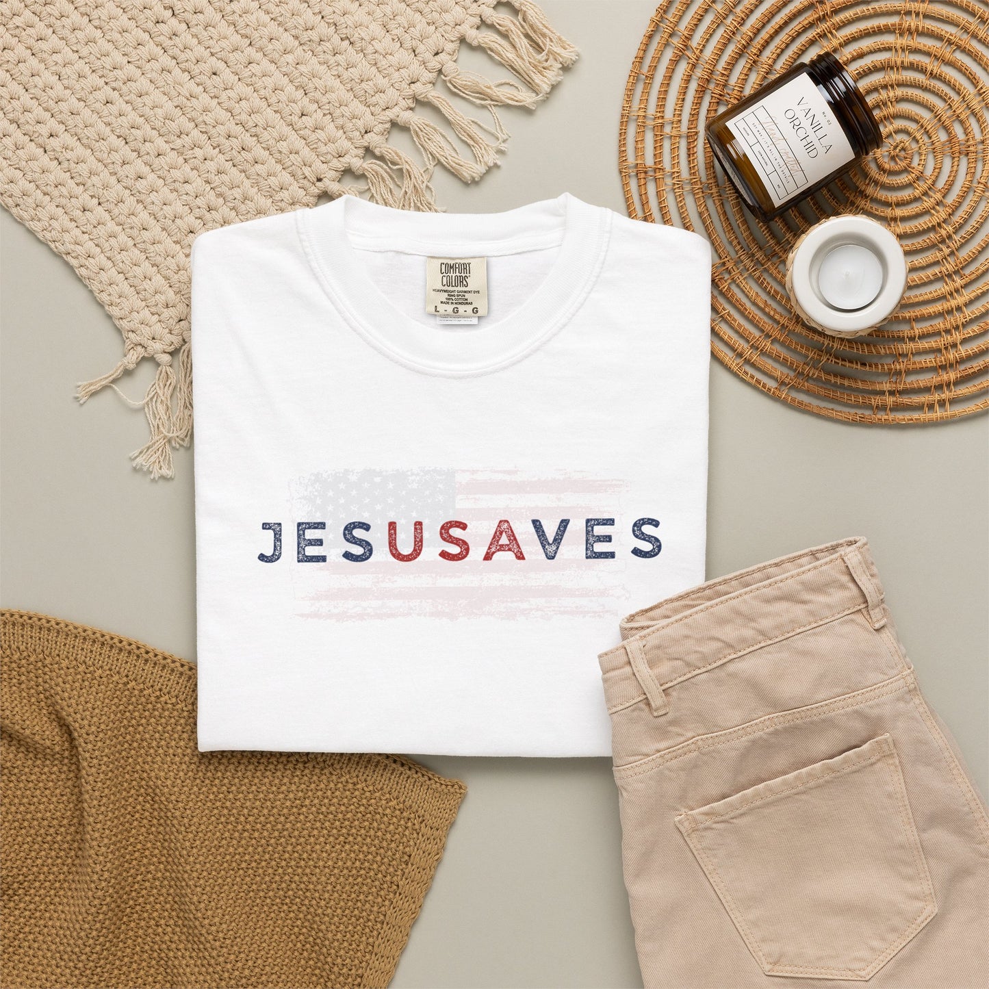 Jesus Saves T‑Shirt — Patriotic Faith Graphic Tee