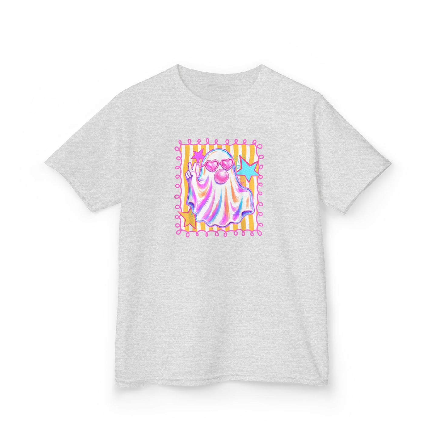 Kids Ghost Stamp Tee — Cute Pastel Halloween Graphic Shirt