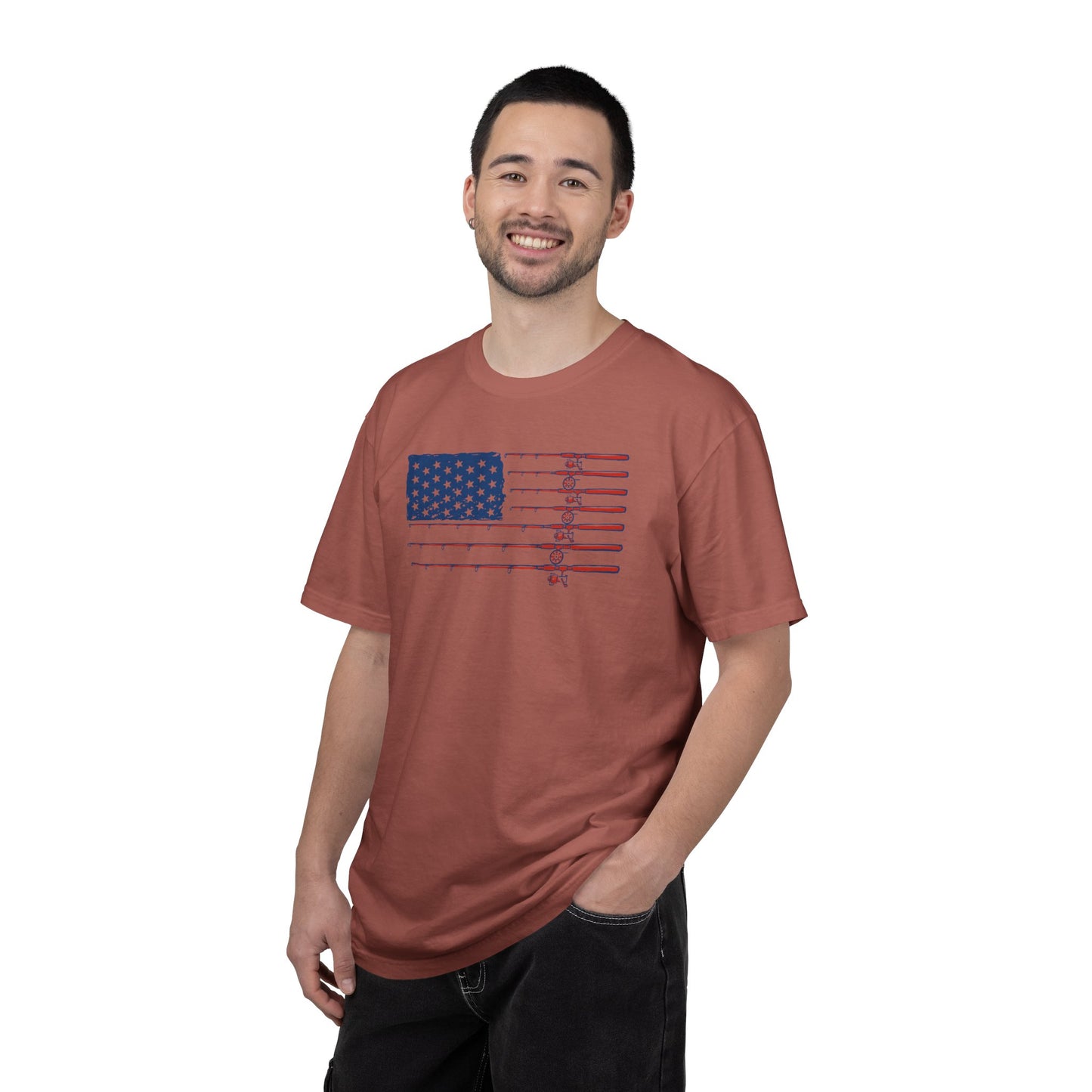 American Fishing Flag T-Shirt — Patriotic Bass Rods Graphic Tee