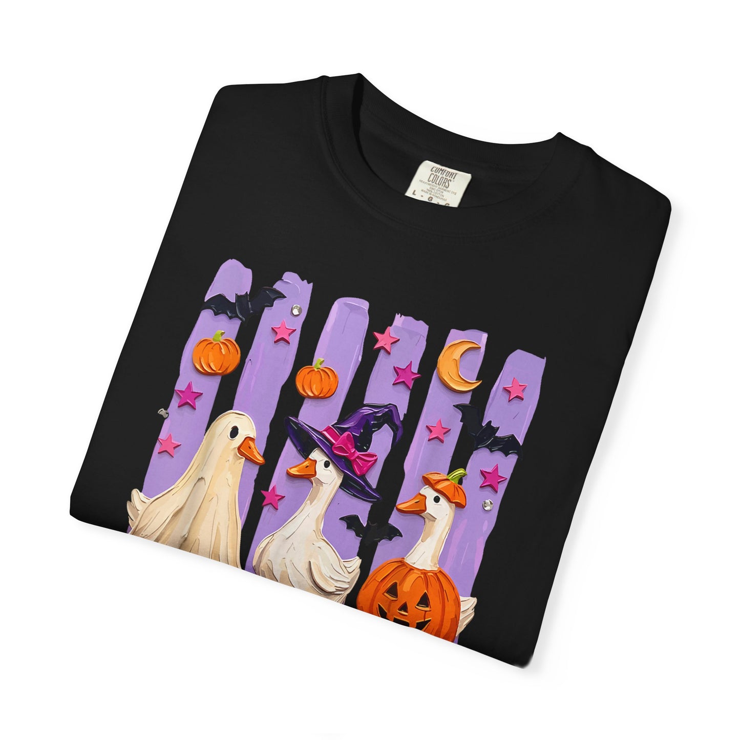 Halloween Goose T-Shirt — Cute Ghosts, Witch Hat & Pumpkin Design