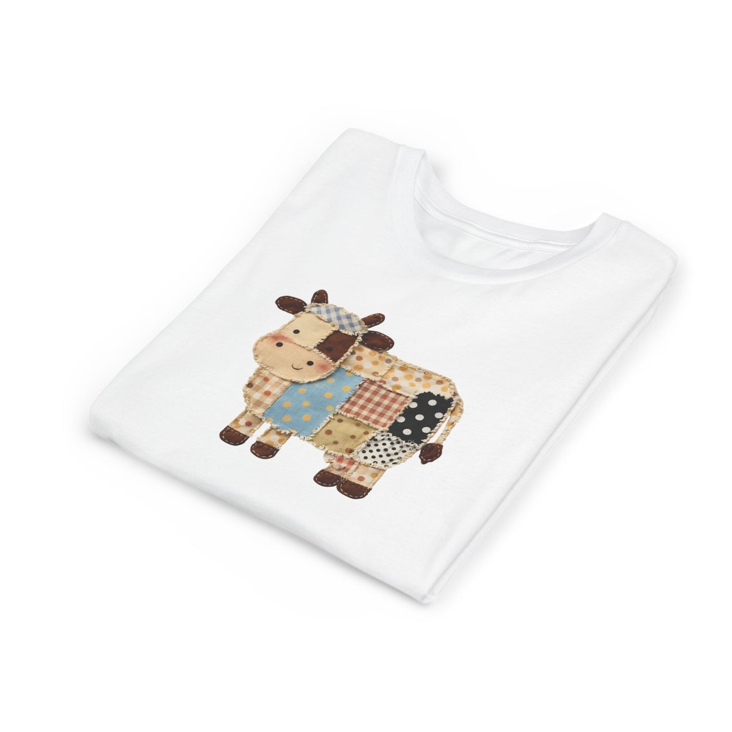 Kids Cow Patchwork Print T-Shirt – Cute Patchwork Calf Graphic Youth Tee