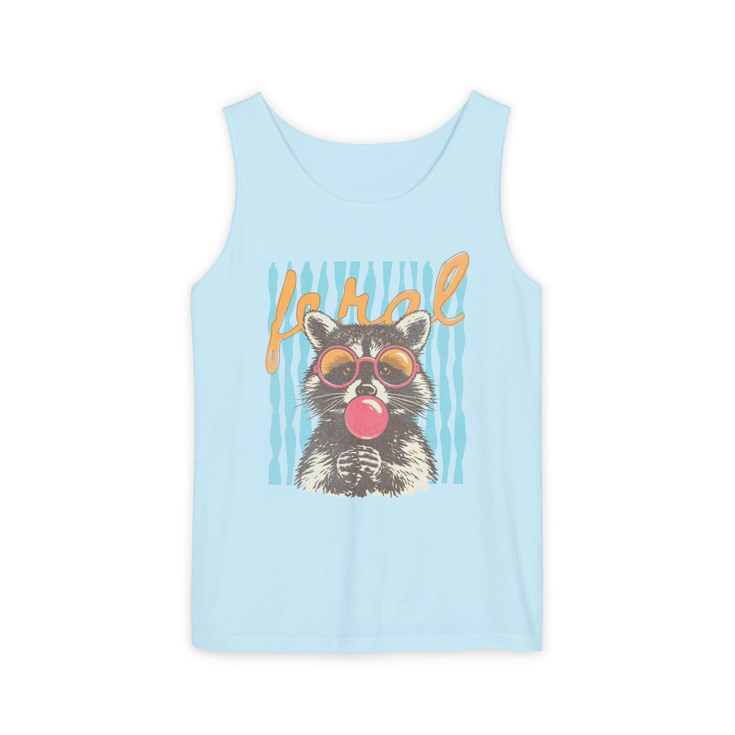 Raccoon Bubblegum Tank Top — Retro 'Hello' Graphic Summer Tee