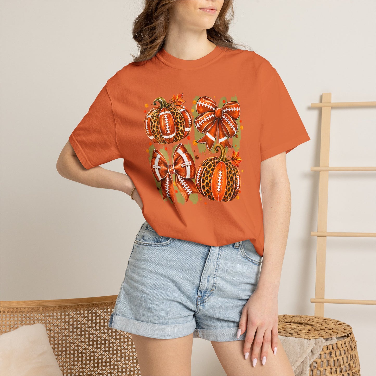 Pumpkin Patch Fall Football T-Shirt — Rustic Orange Autumn Pumpkins Tee