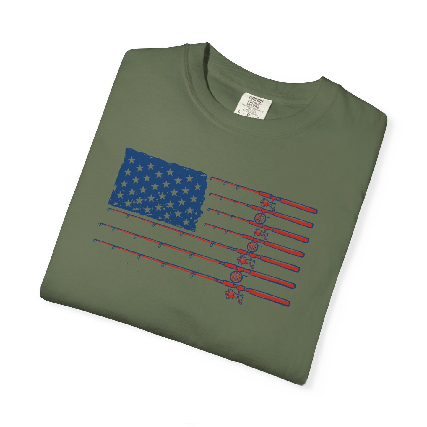 American Fishing Flag T-Shirt — Patriotic Bass Rods Graphic Tee