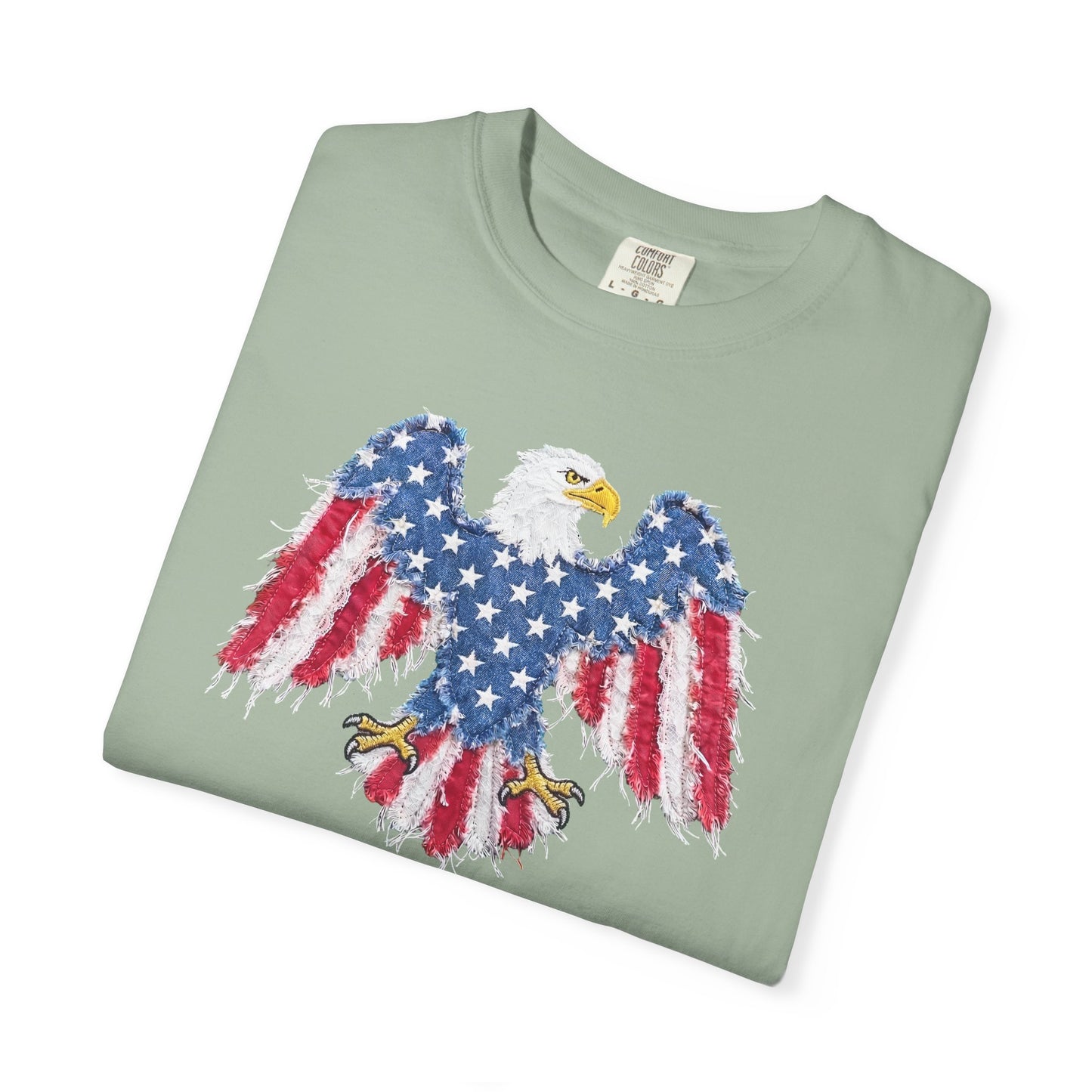 Patriotic Eagle Print T-Shirt — Distressed American Flag Graphic