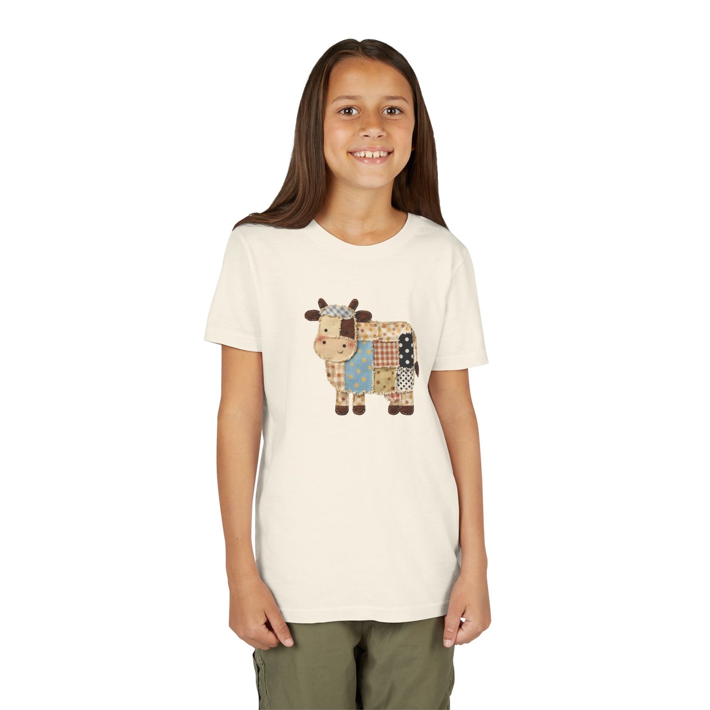 Kids Cow Patchwork Print T-Shirt – Cute Patchwork Calf Graphic Youth Tee