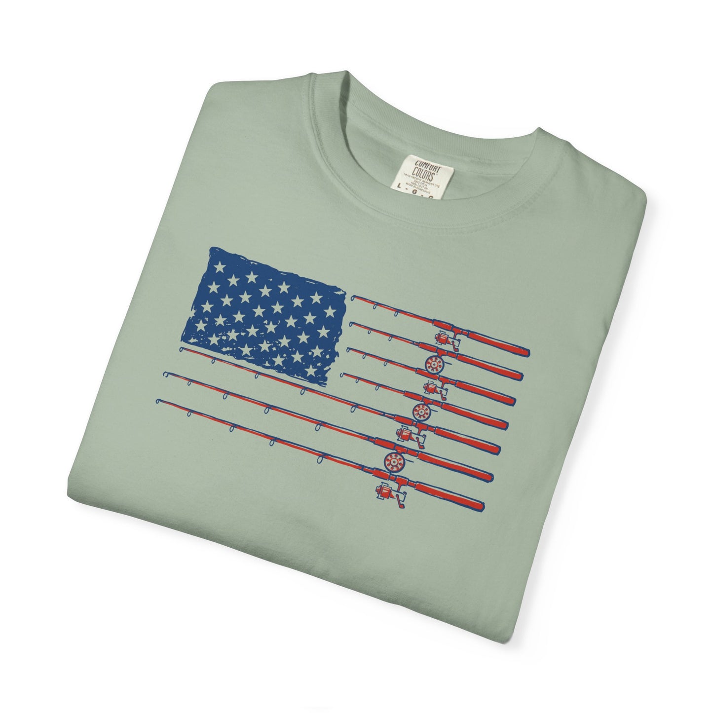 American Fishing Flag T-Shirt — Patriotic Bass Rods Graphic Tee