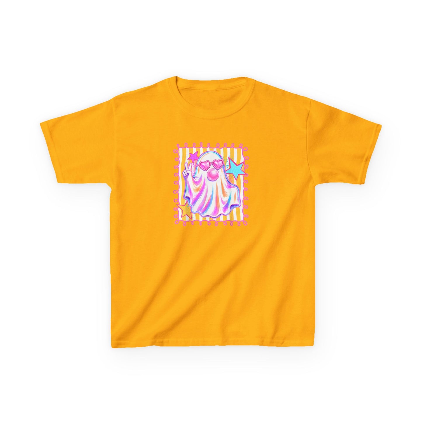 Kids Ghost Stamp Tee — Cute Pastel Halloween Graphic Shirt