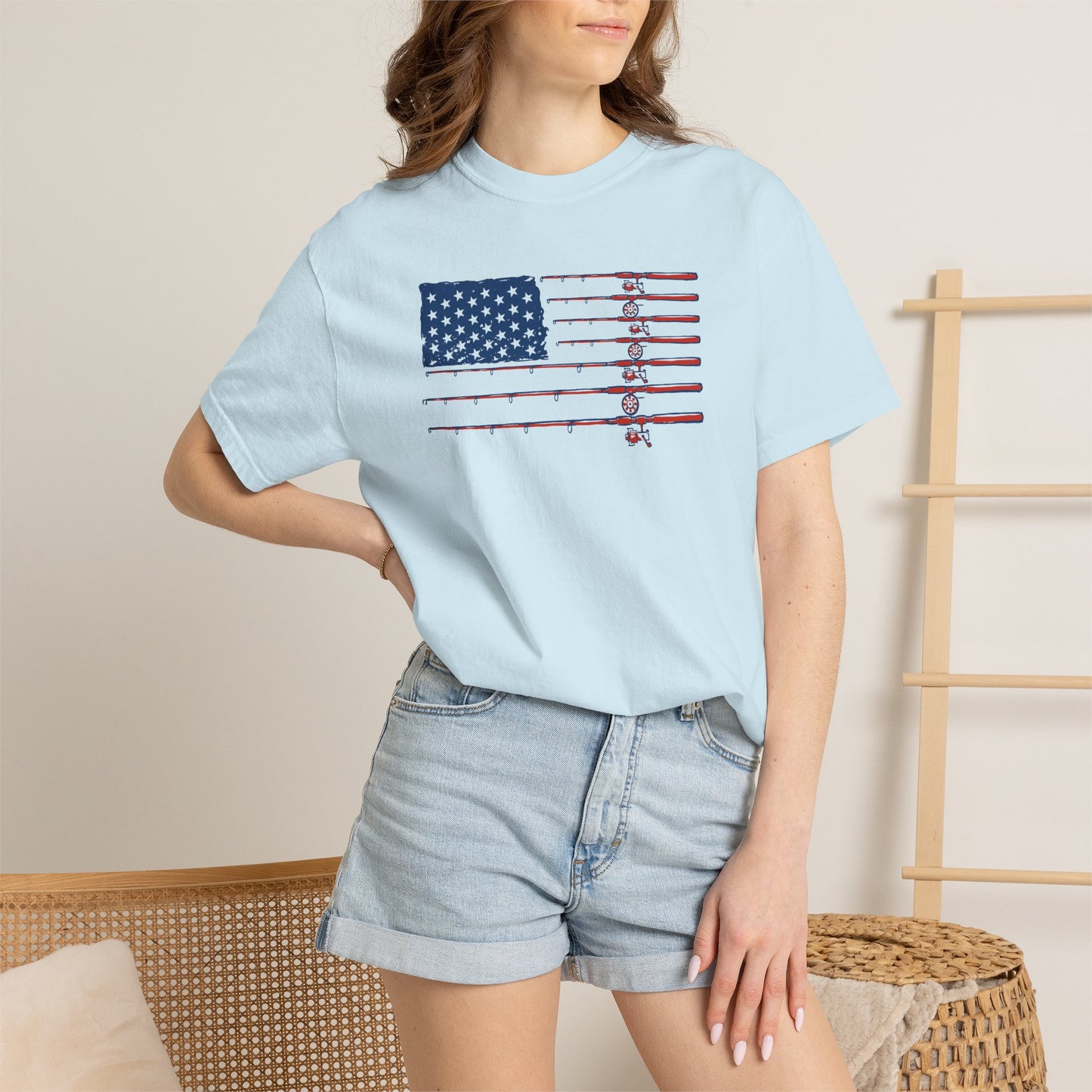 American Fishing Flag T-Shirt — Patriotic Bass Rods Graphic Tee