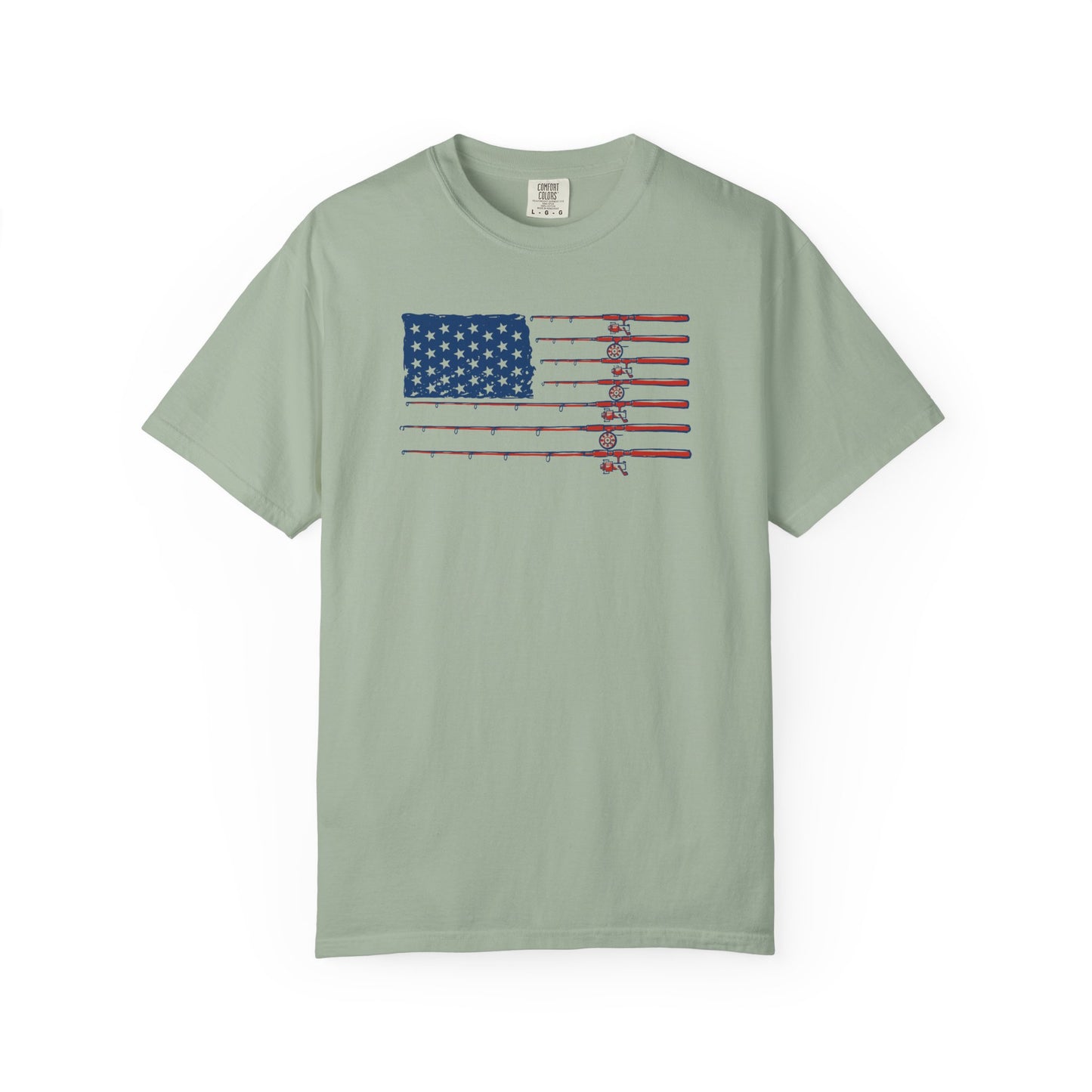 American Fishing Flag T-Shirt — Patriotic Bass Rods Graphic Tee