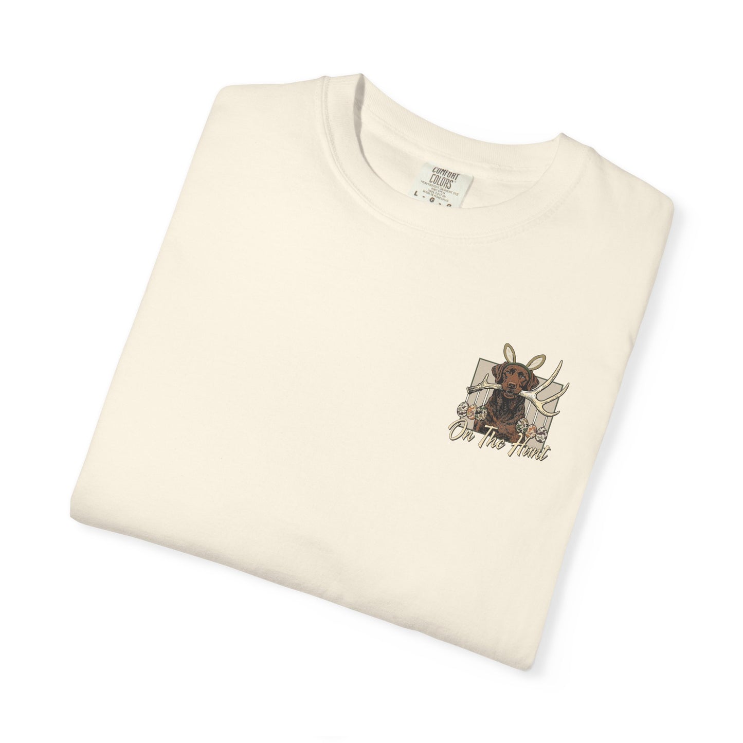 Landon's Easter Brown Lab Hunting Dog Graphic T-Shirt — "On The Hunt" Retro Antler Design