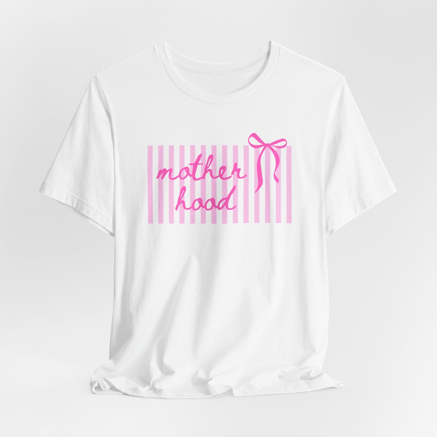 Motherhood Tee - Pink Stripes & Bow Mom Shirt
