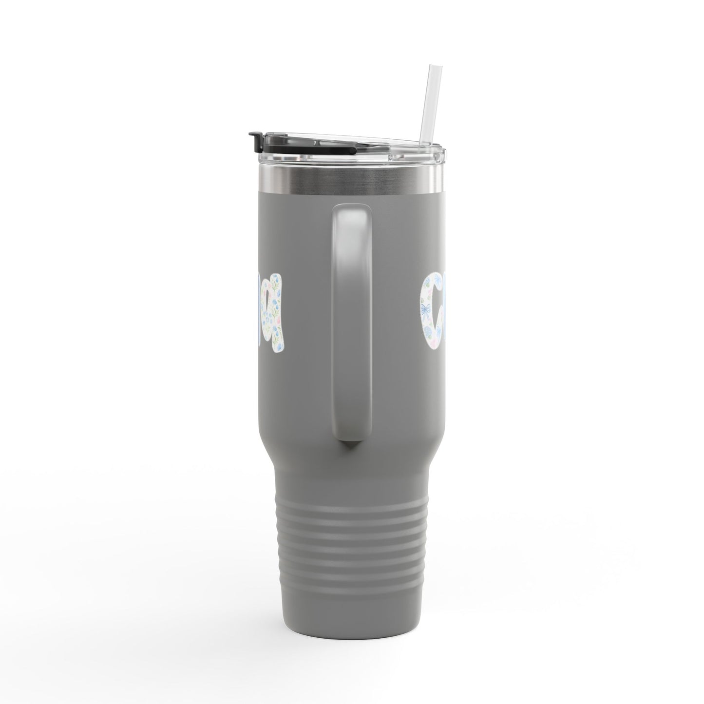 40oz Insulated Travel Mug — Floral Monogram 'CNA' Tumbler with Handle (Keeps Drinks Hot & Cold)