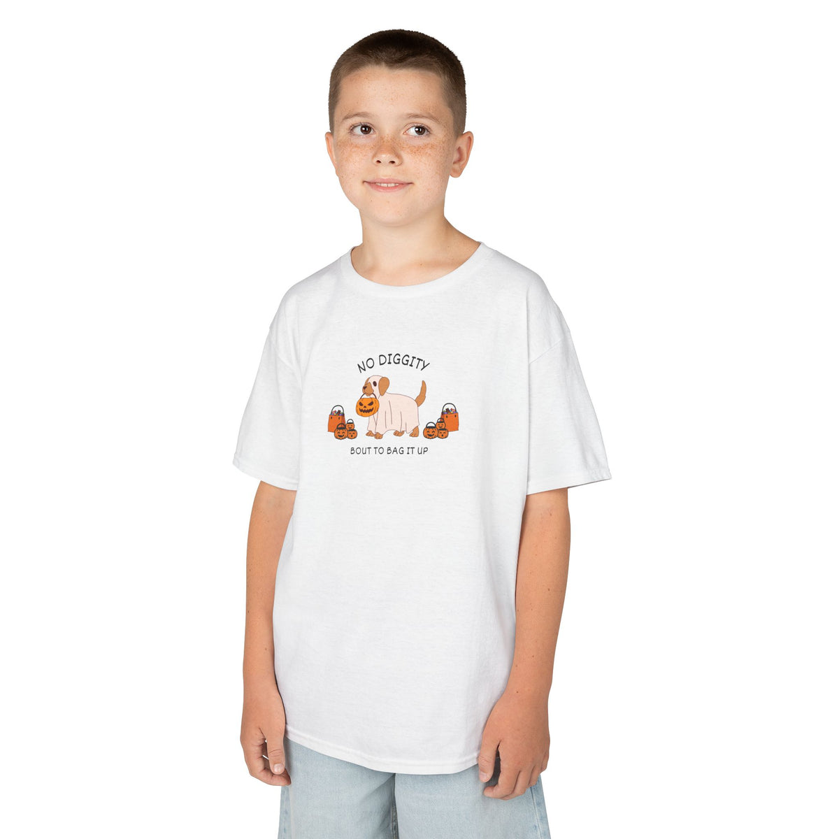 Kids T‑Shirt — "No Diggity" Puppy & Pumpkin Fall Tee