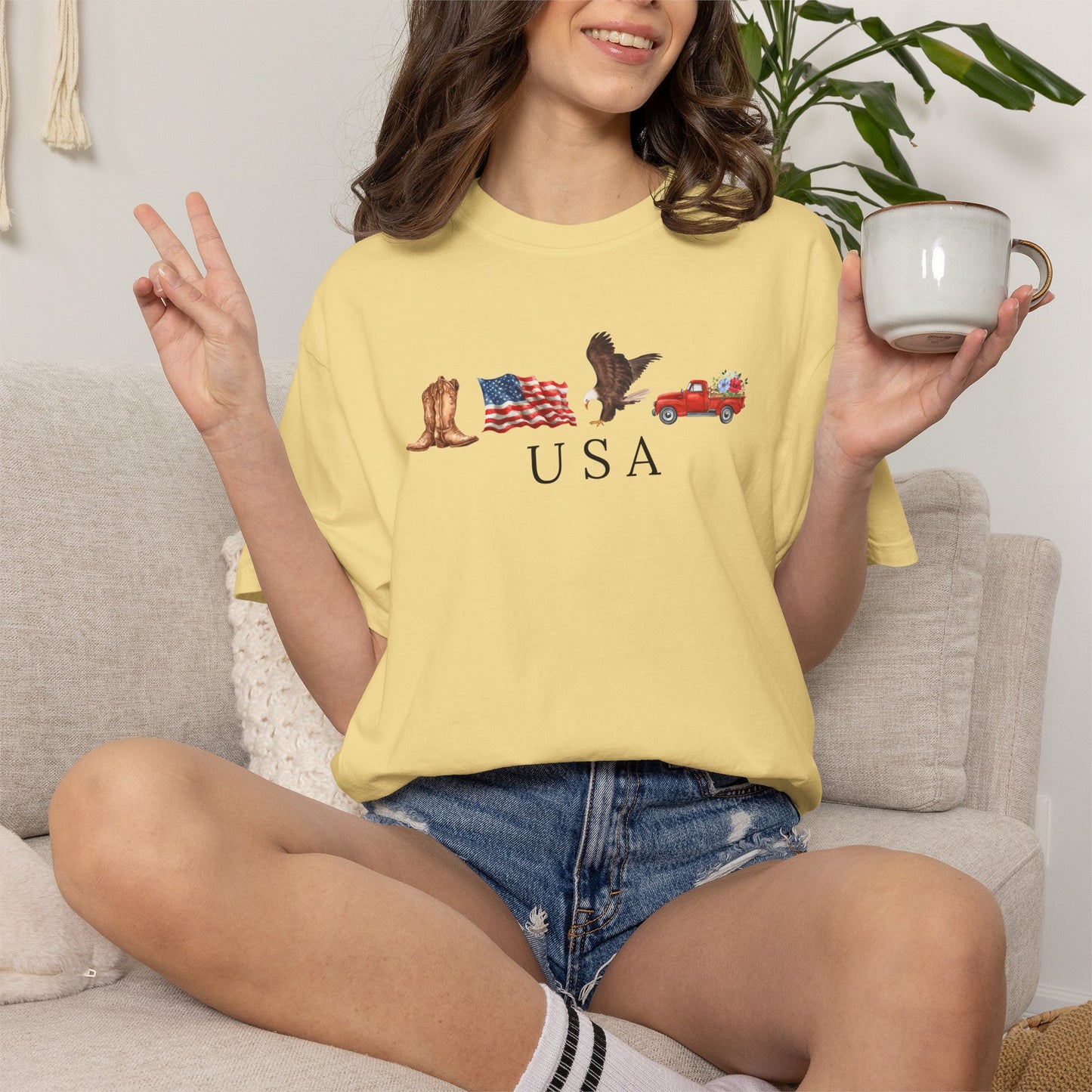USA Americana Graphic T-Shirt — Boots, Flag, Eagle & Truck Design