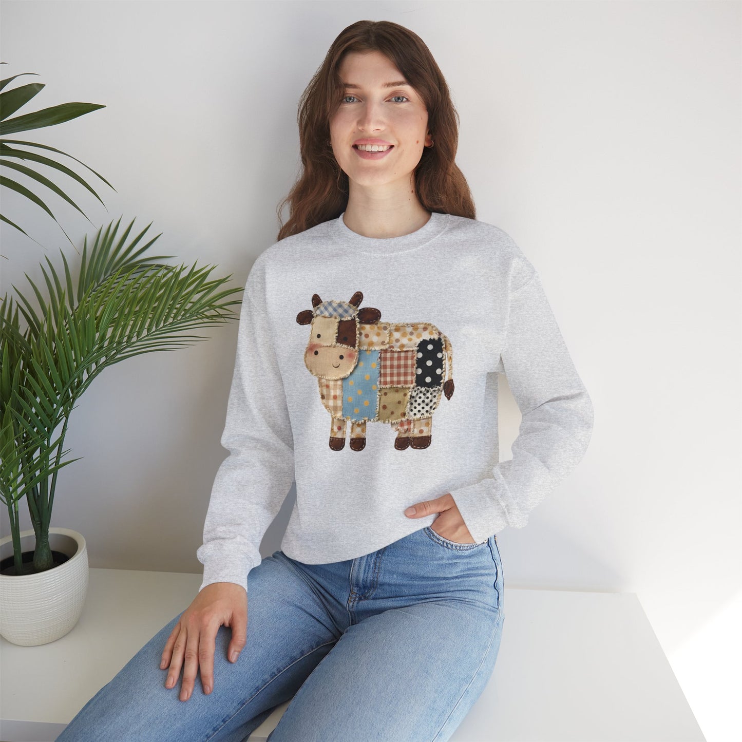 Patchwork Cow Print Sweatshirt — Cute Farm Animal Crewneck