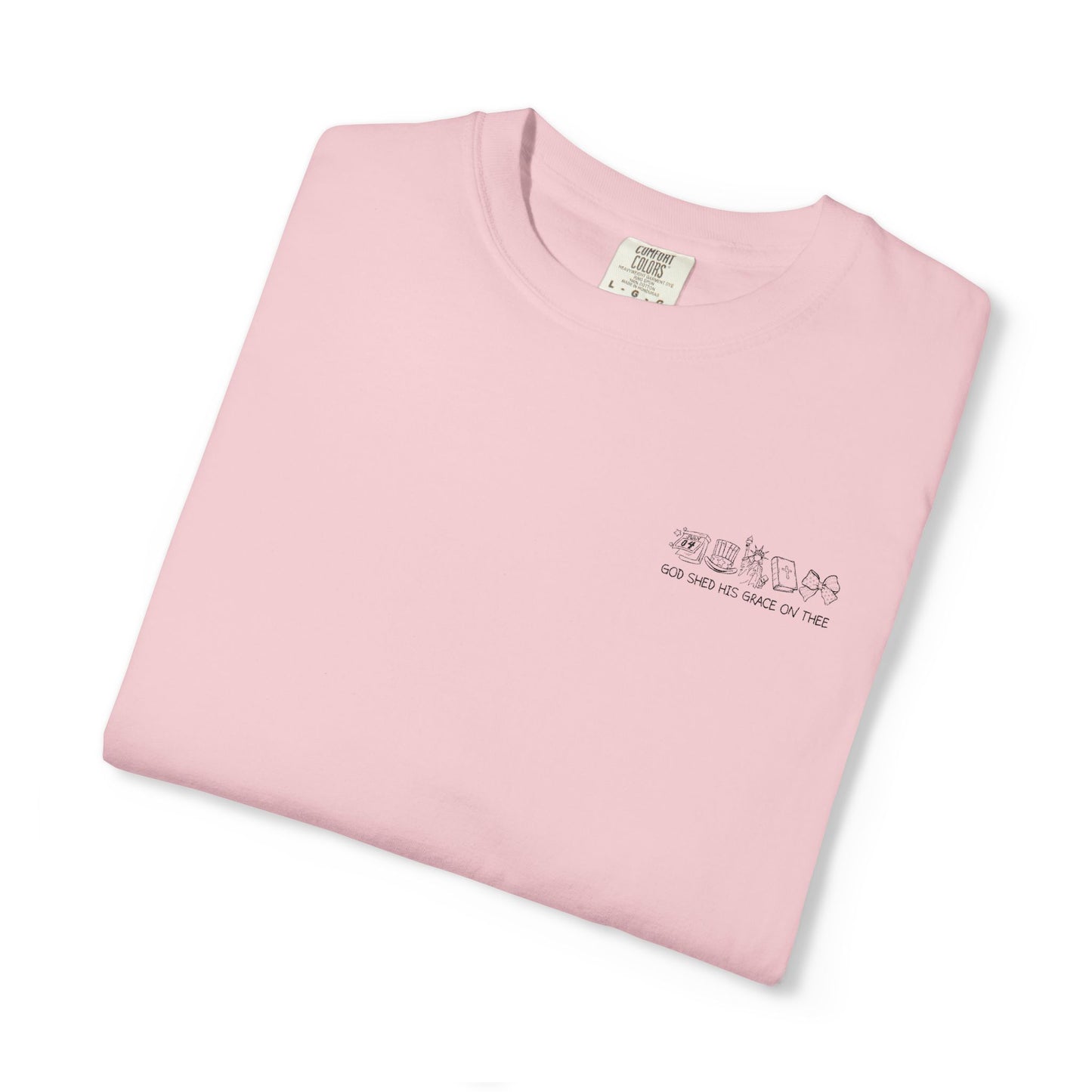 "God Shed His Grace on Thee" Chest Embroidered Script Minimalist T‑Shirt — Subtle Pocket Text Design