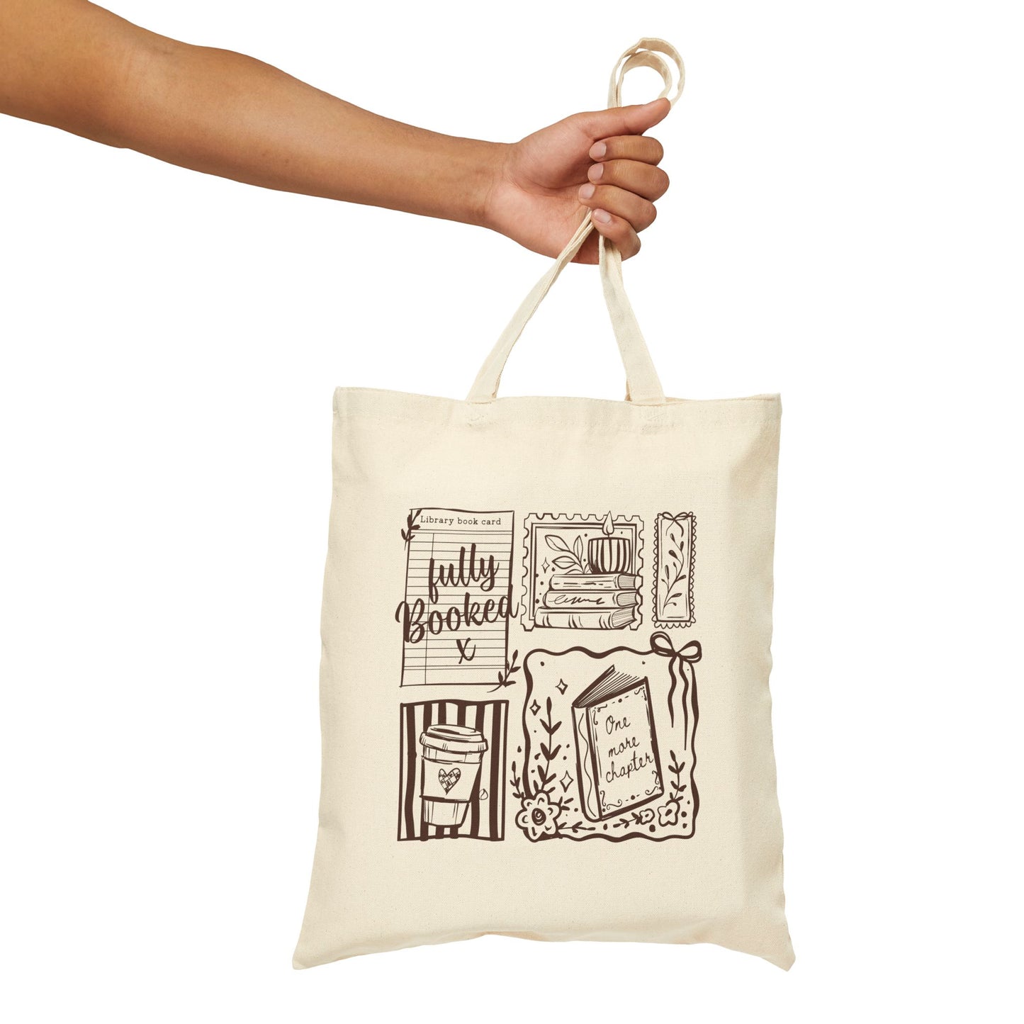 Tote Bag — 'Fully Booked' Library Illustrated Book Lover Canvas Tote