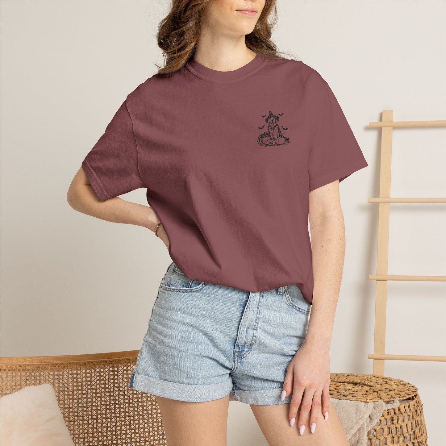 Pocket Spooky Golden Retriever Fall T-Shirt — Embroidered