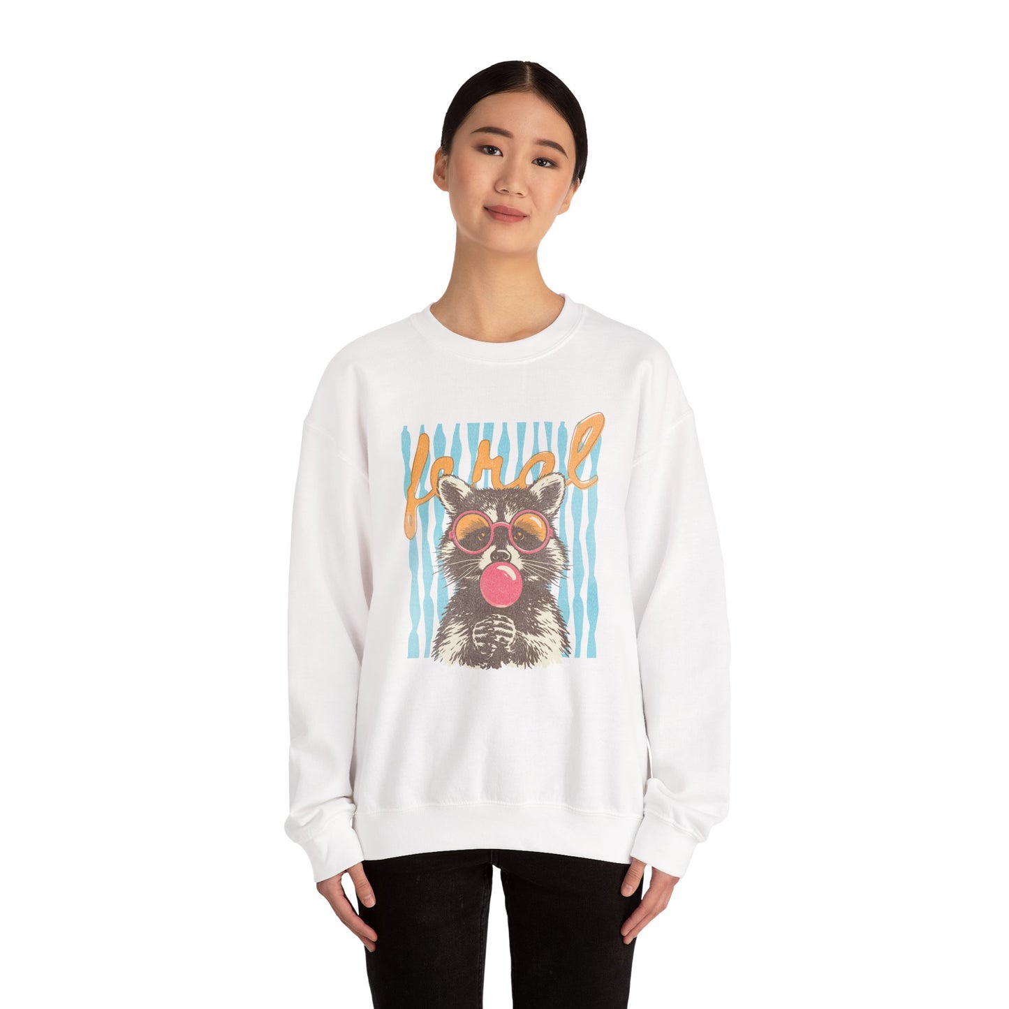 Crewneck Sweatshirt — Retro Raccoon Bubblegum Design
