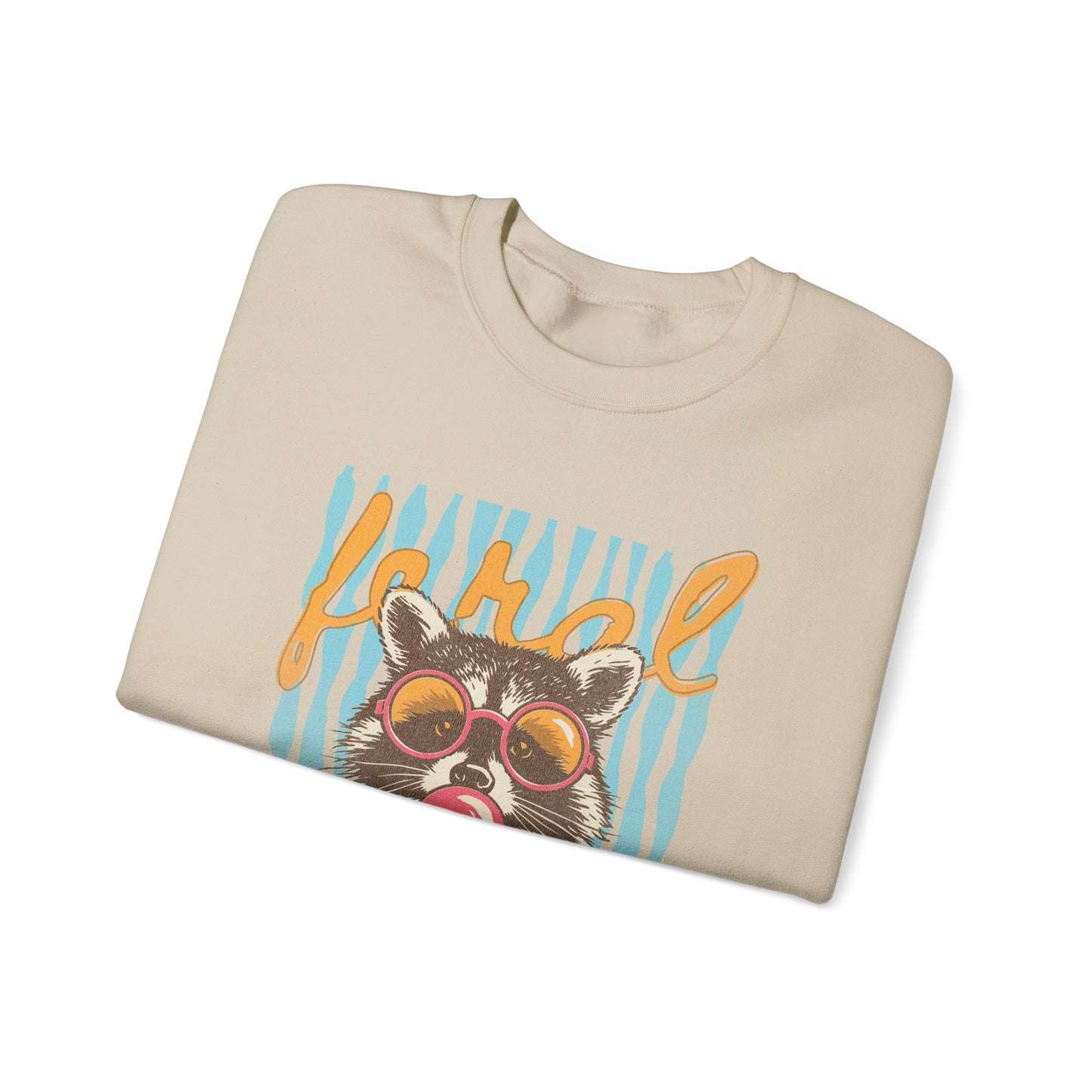 Crewneck Sweatshirt — Retro Raccoon Bubblegum Design