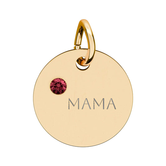 Engraved Birthstone Circle Charm 'MAMA' - Pendant Only