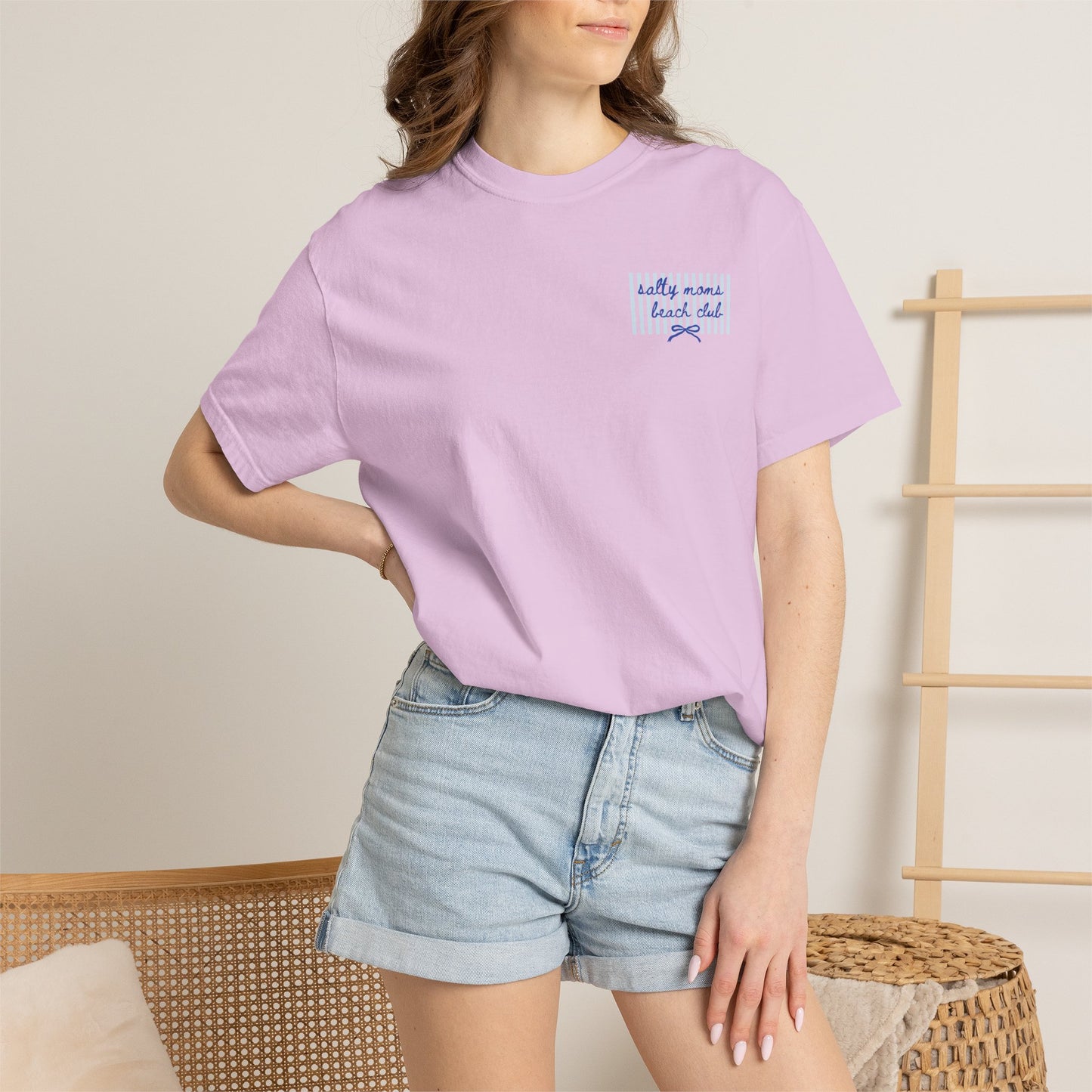 Pocket Script T‑Shirt — "Salty Moms Beach Club" Minimal Graphic Tee