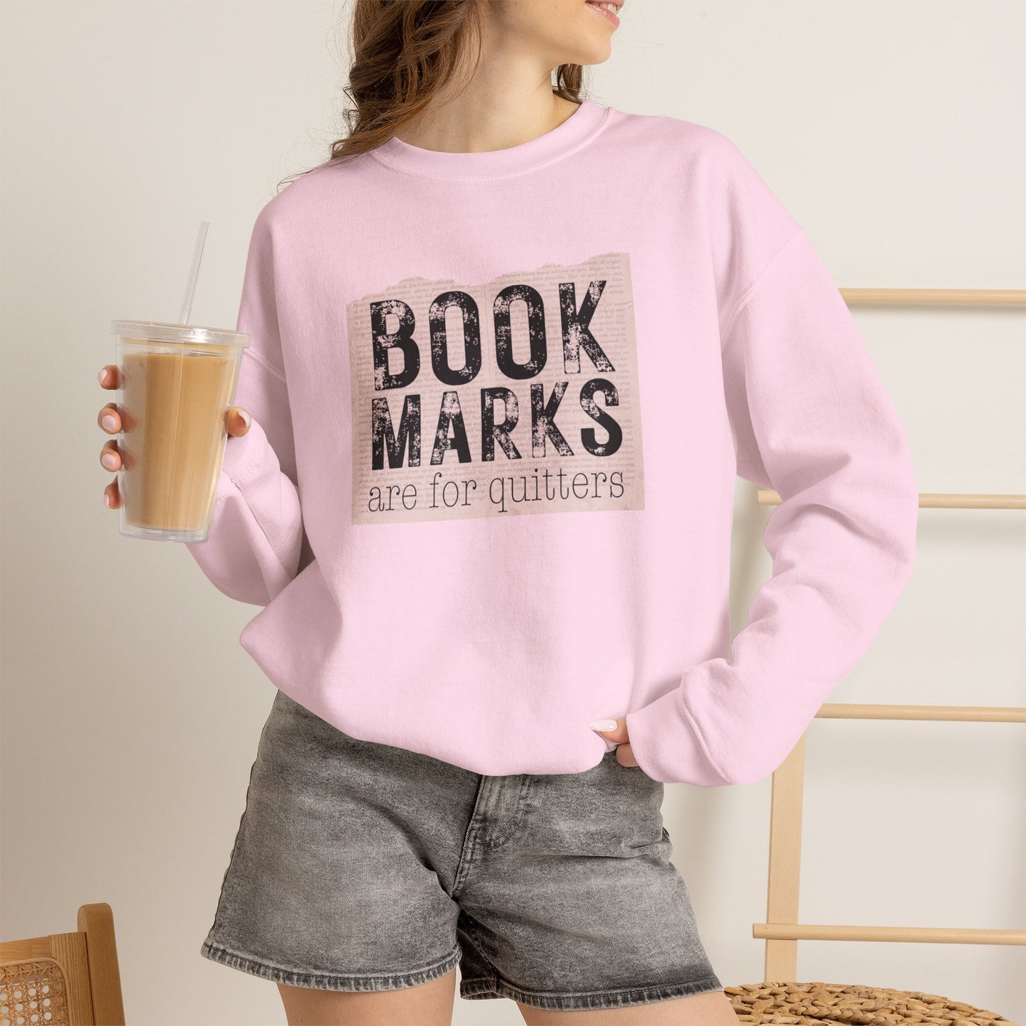 Sweatshirt — "BOOKMARKS are for quitters" Vintage Reader Crewneck