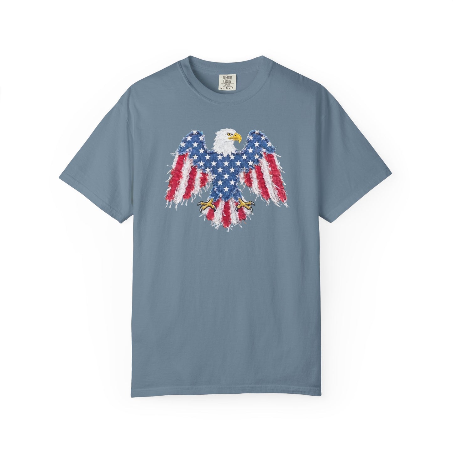 Patriotic Eagle Print T-Shirt — Distressed American Flag Graphic