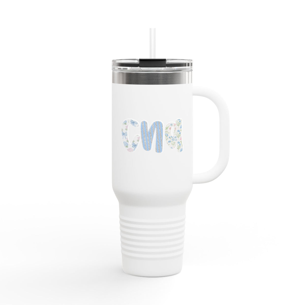 40oz Insulated Travel Mug — Floral Monogram 'CNA' Tumbler with Handle (Keeps Drinks Hot & Cold)