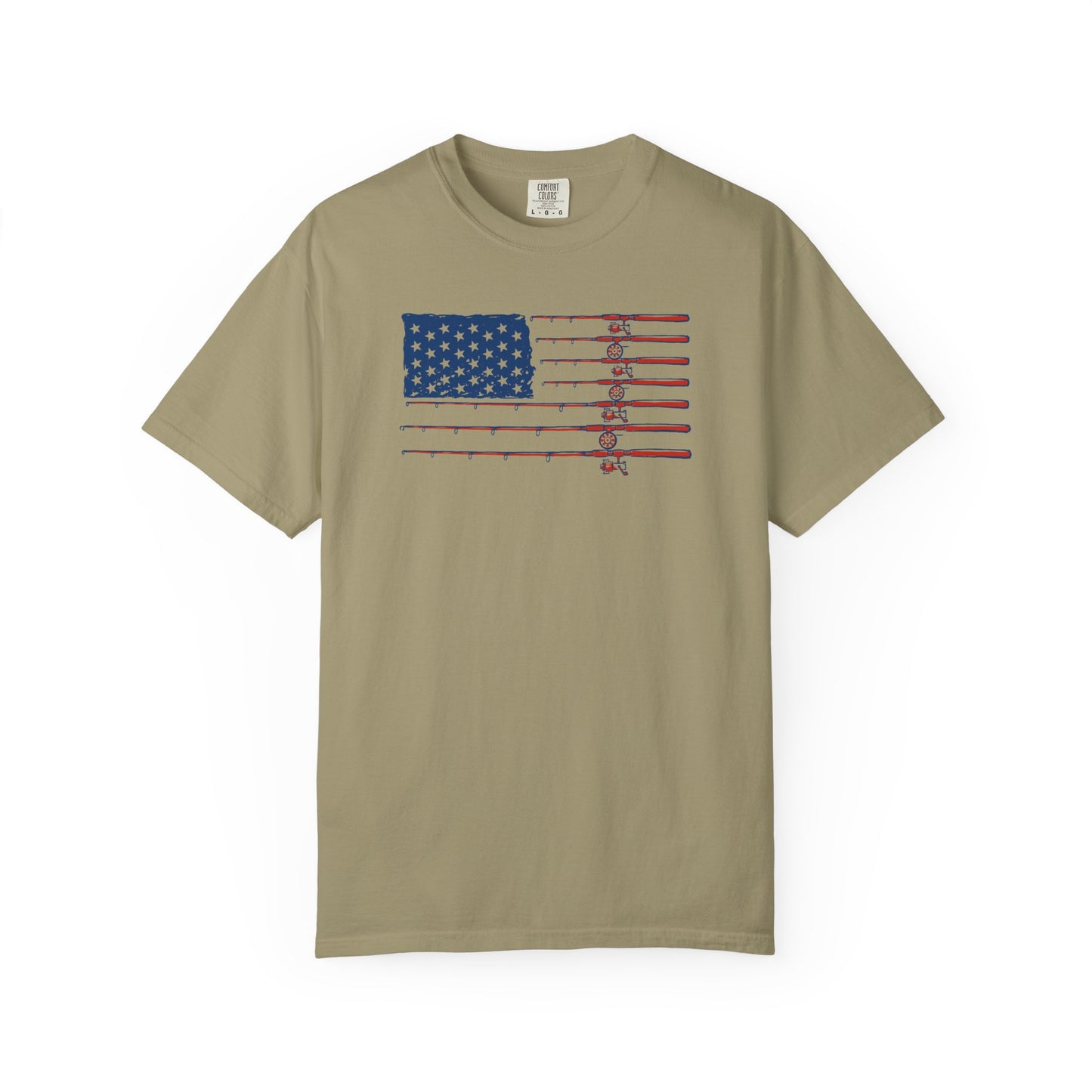 American Fishing Flag T-Shirt — Patriotic Bass Rods Graphic Tee