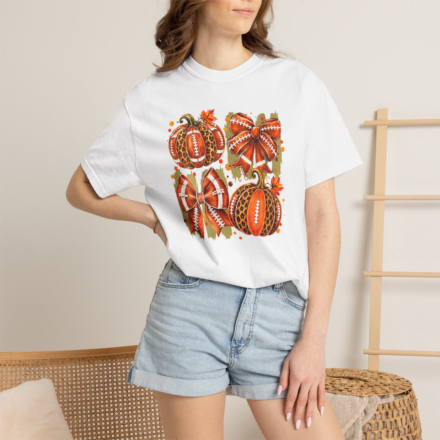 Pumpkin Patch Fall Football T-Shirt — Rustic Orange Autumn Pumpkins Tee