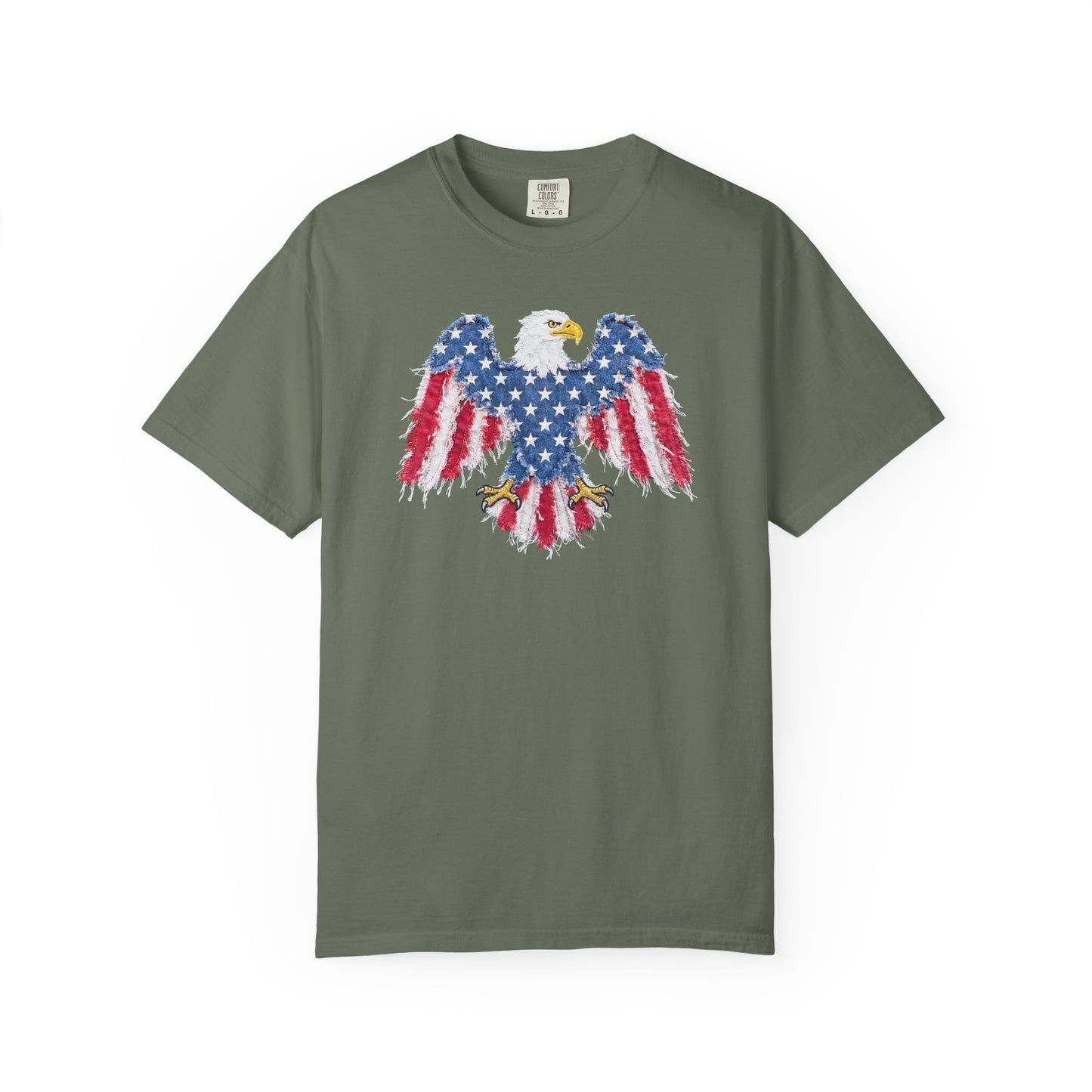 Patriotic Eagle Print T-Shirt — Distressed American Flag Graphic