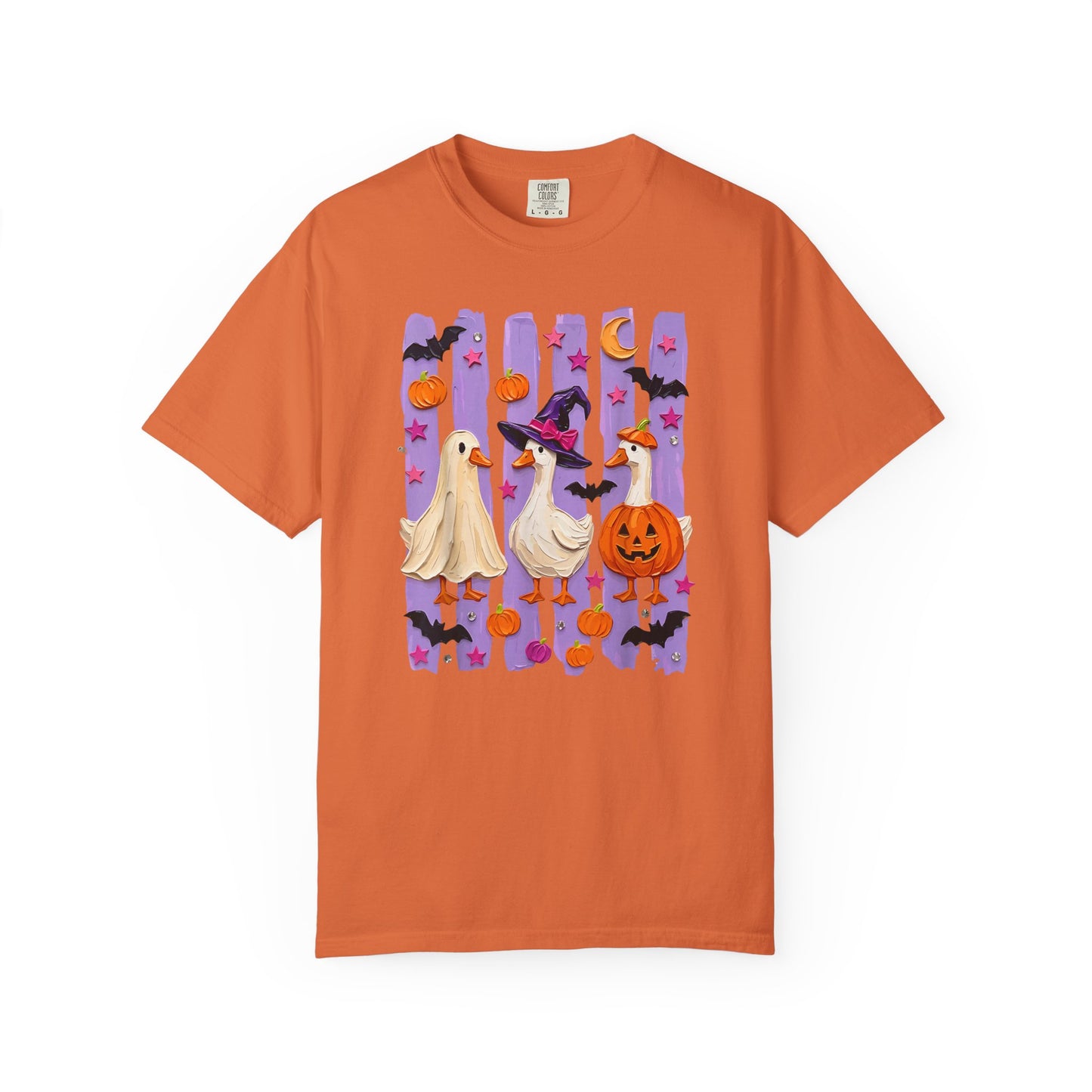Halloween Goose T-Shirt — Cute Ghosts, Witch Hat & Pumpkin Design