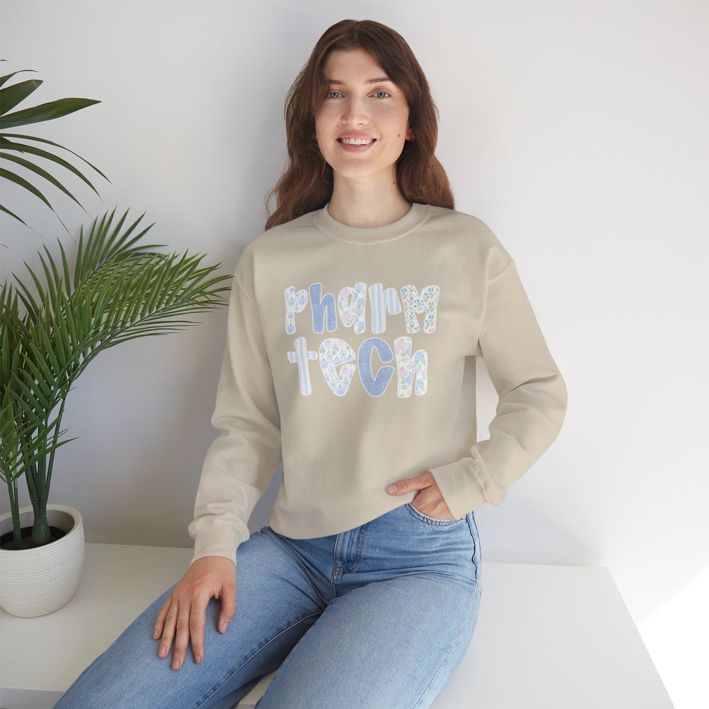 Pharm Tech Floral Crewneck Sweatshirt — Cute Pharmacy Technician Gift