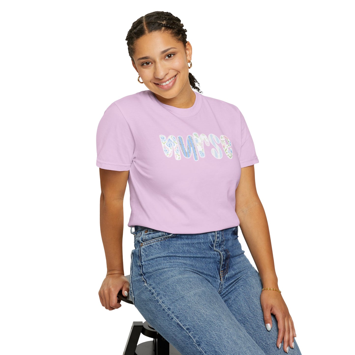 Nurse Floral Script T‑Shirt — Healthcare Appreciation