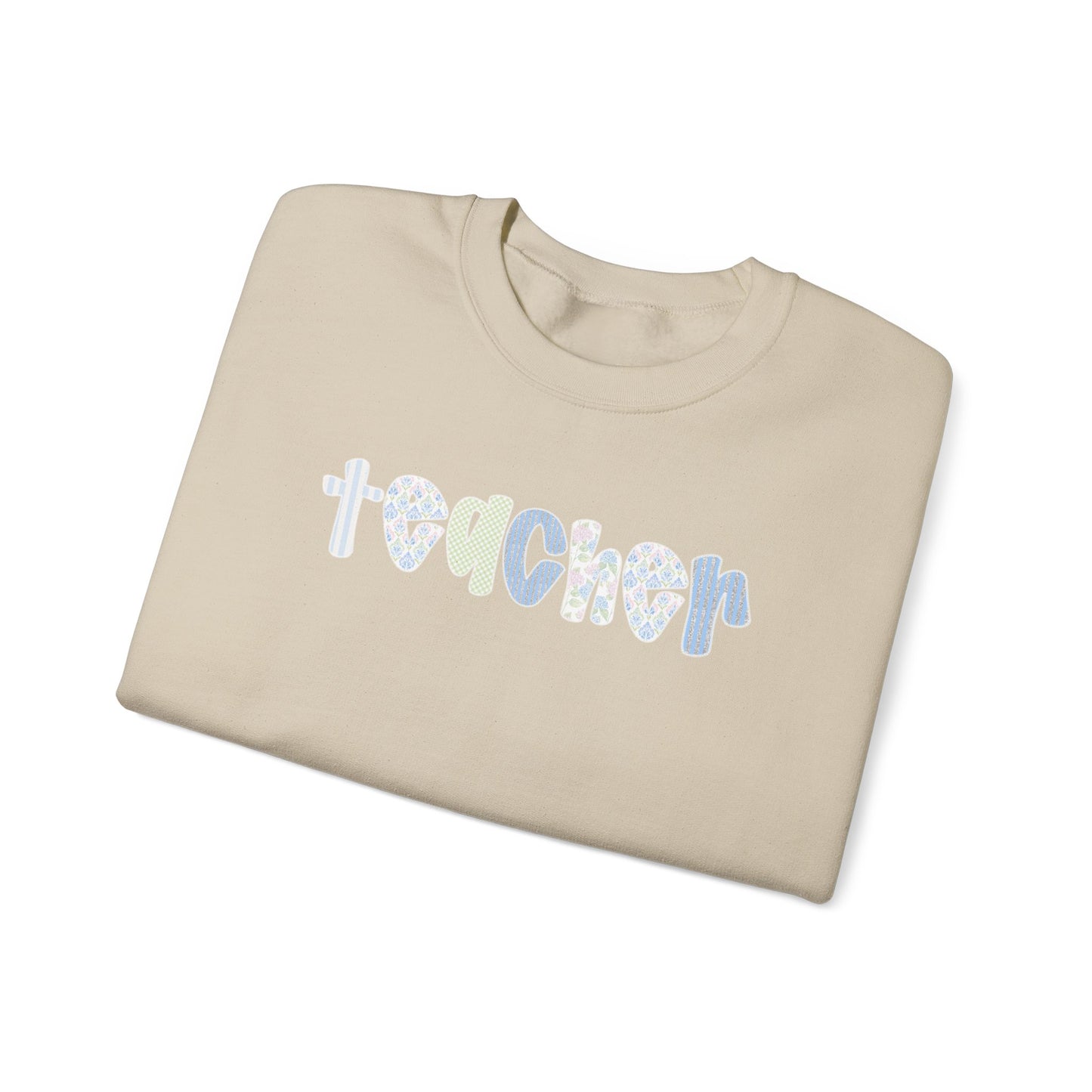 Teacher Floral Crewneck Sweatshirt — Pastel Heart & Flower Teacher Gift
