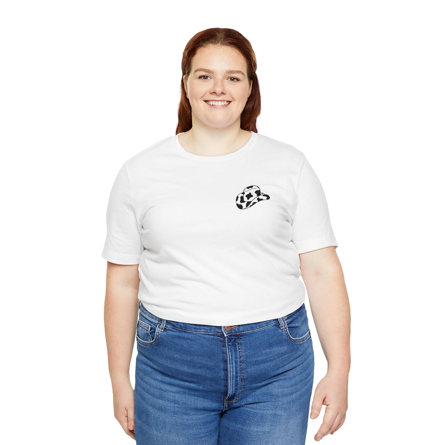 Cowpens Cow Print Cap Embroidered Tee — Minimalist Graphic T-Shirt