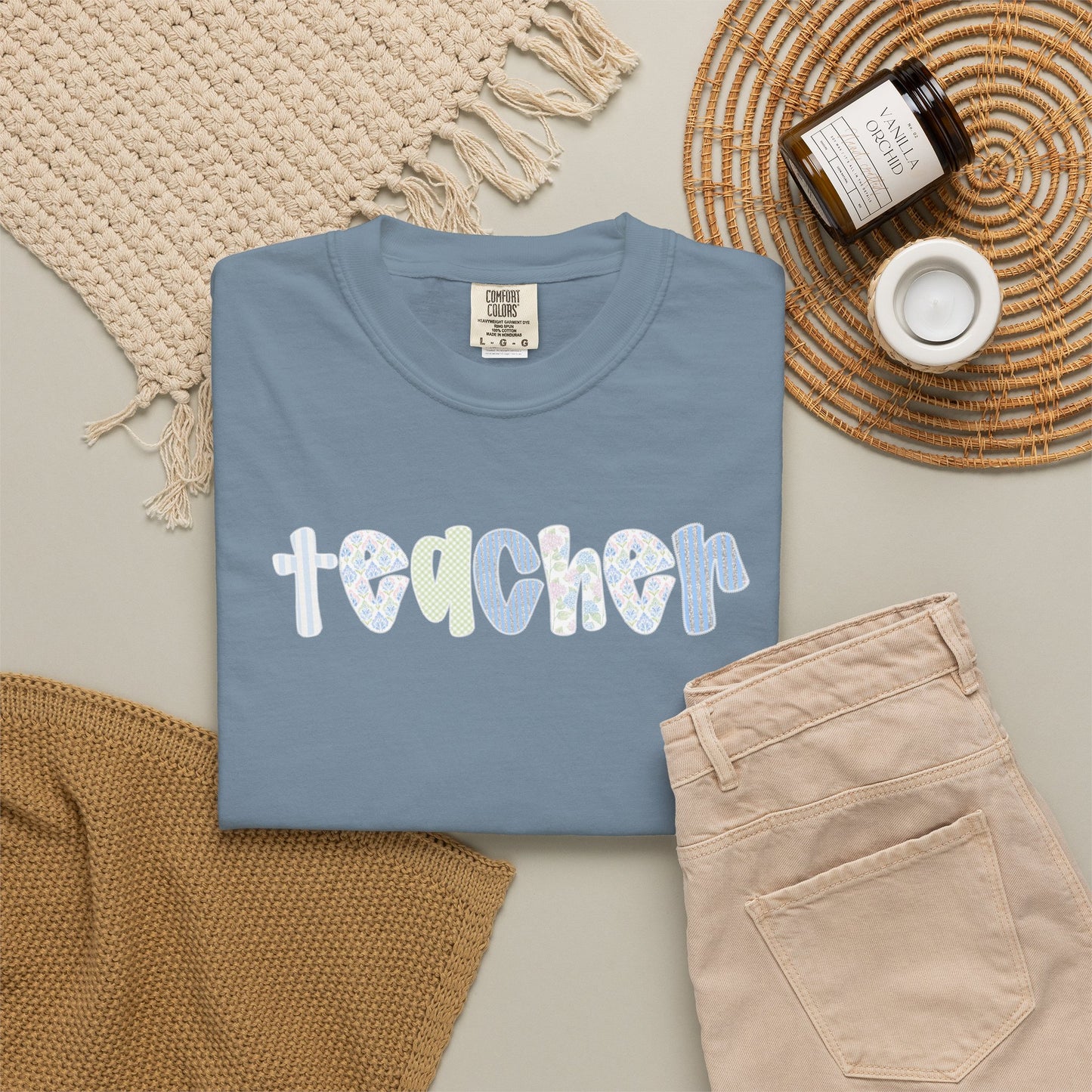 Teacher Floral Bubble Text T-Shirt — Cute Teacher Gift Tee