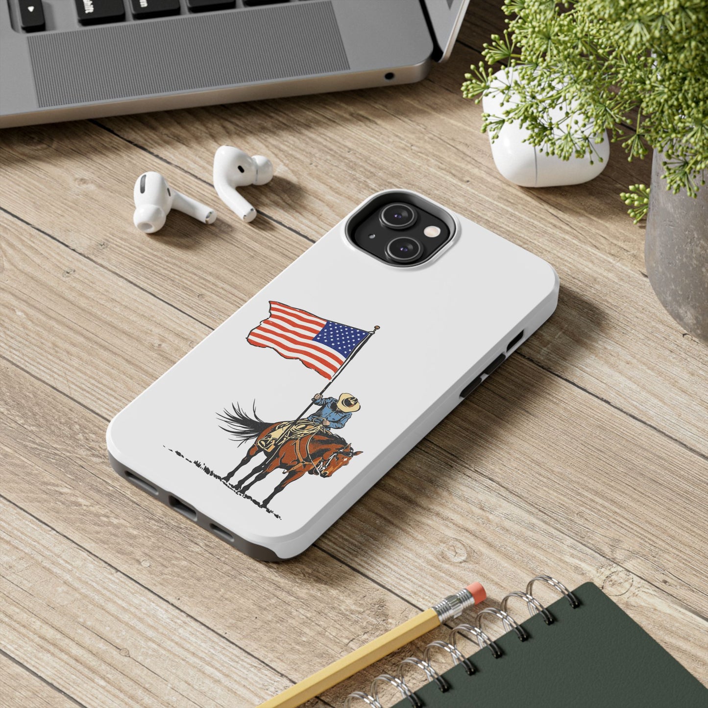 Rugged Western Phone Case — Cowboy Holding American Flag