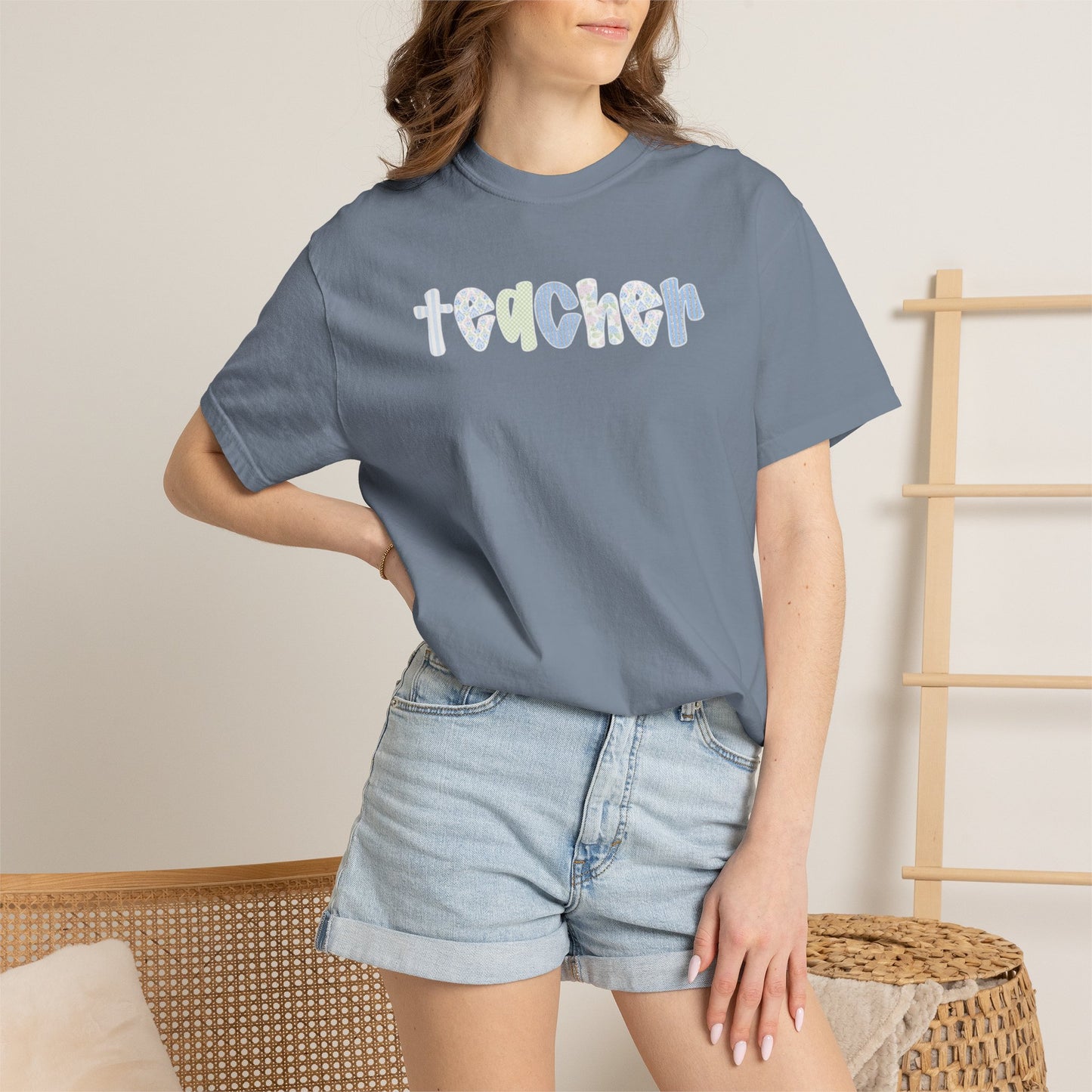 Teacher Floral Bubble Text T-Shirt — Cute Teacher Gift Tee
