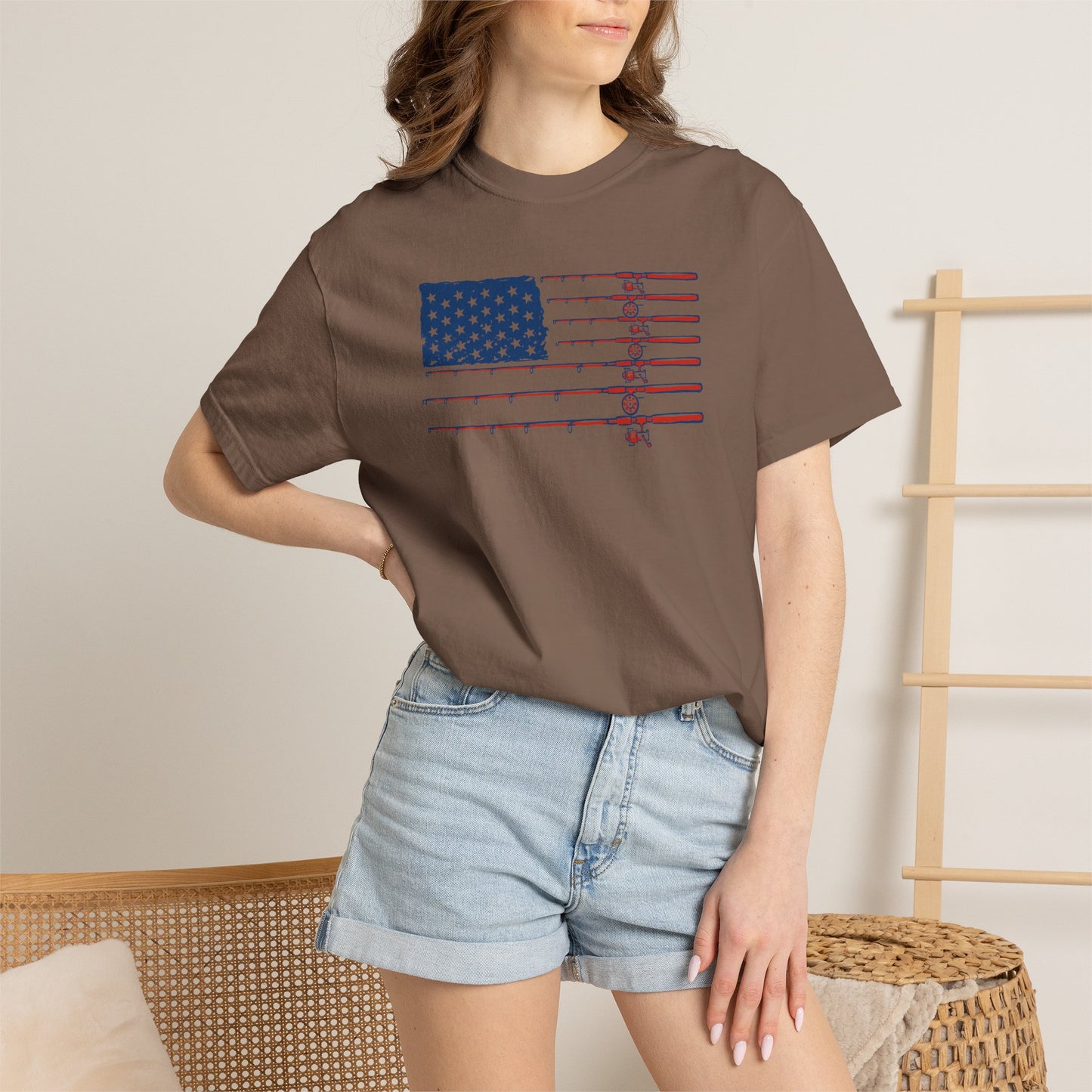 American Fishing Flag T-Shirt — Patriotic Bass Rods Graphic Tee
