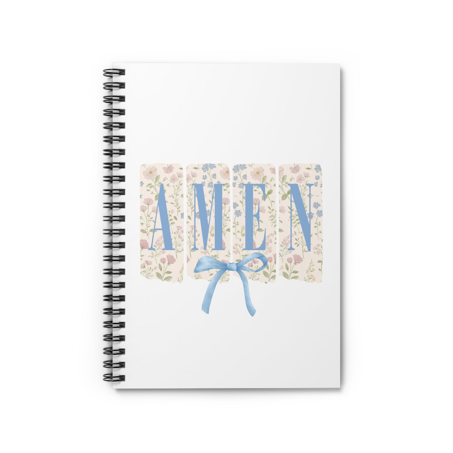 Amen Floral Notebook — Prayer Journal Spiral Notebook with Blue Ribbon