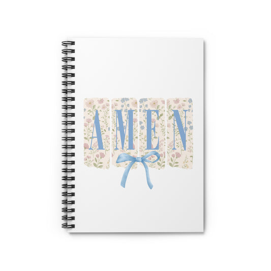 Amen Floral Notebook — Prayer Journal Spiral Notebook with Blue Ribbon