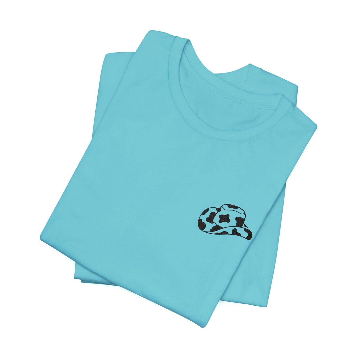 Cowpens Cow Print Cap Embroidered Tee — Minimalist Graphic T-Shirt
