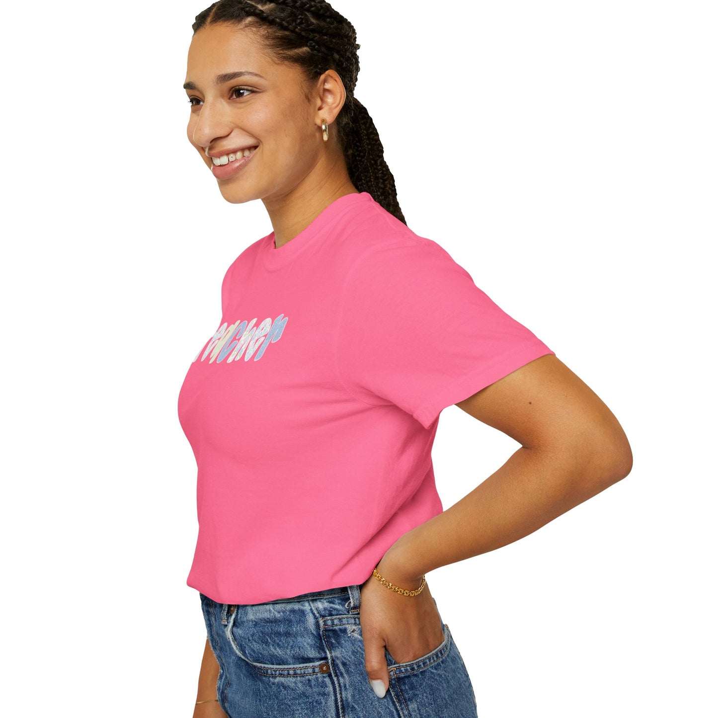 Teacher Floral Bubble Text T-Shirt — Cute Teacher Gift Tee