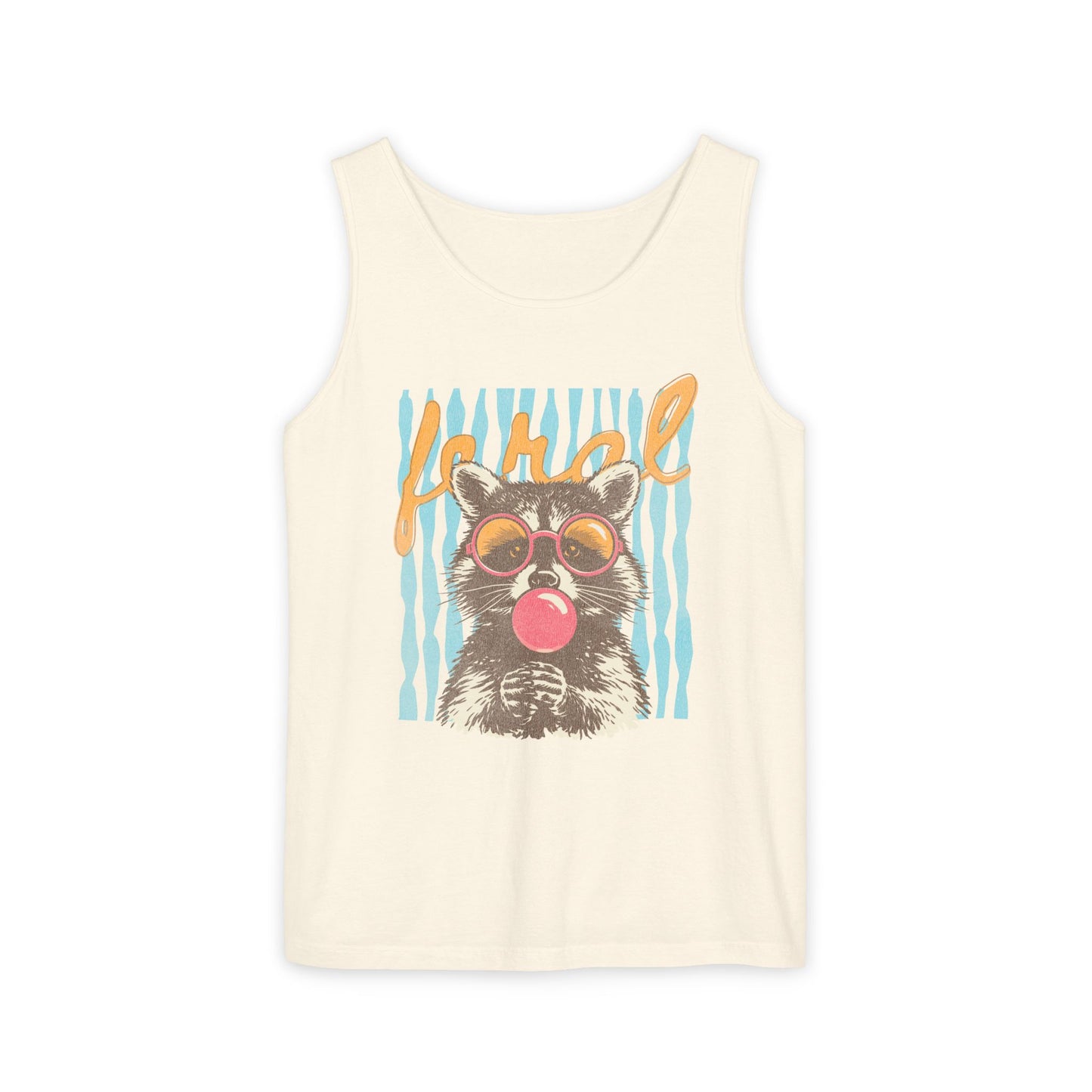 Raccoon Bubblegum Tank Top — Retro 'Hello' Graphic Summer Tee