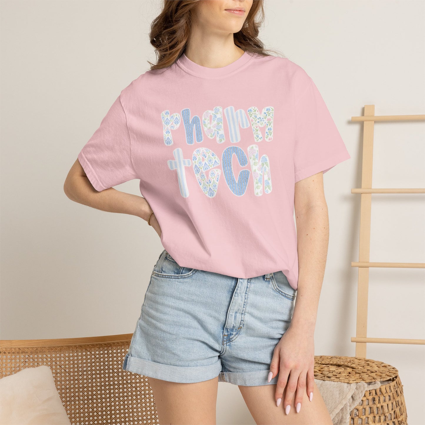 Pharm Tech T-Shirt — Floral Pastel Typography Tee